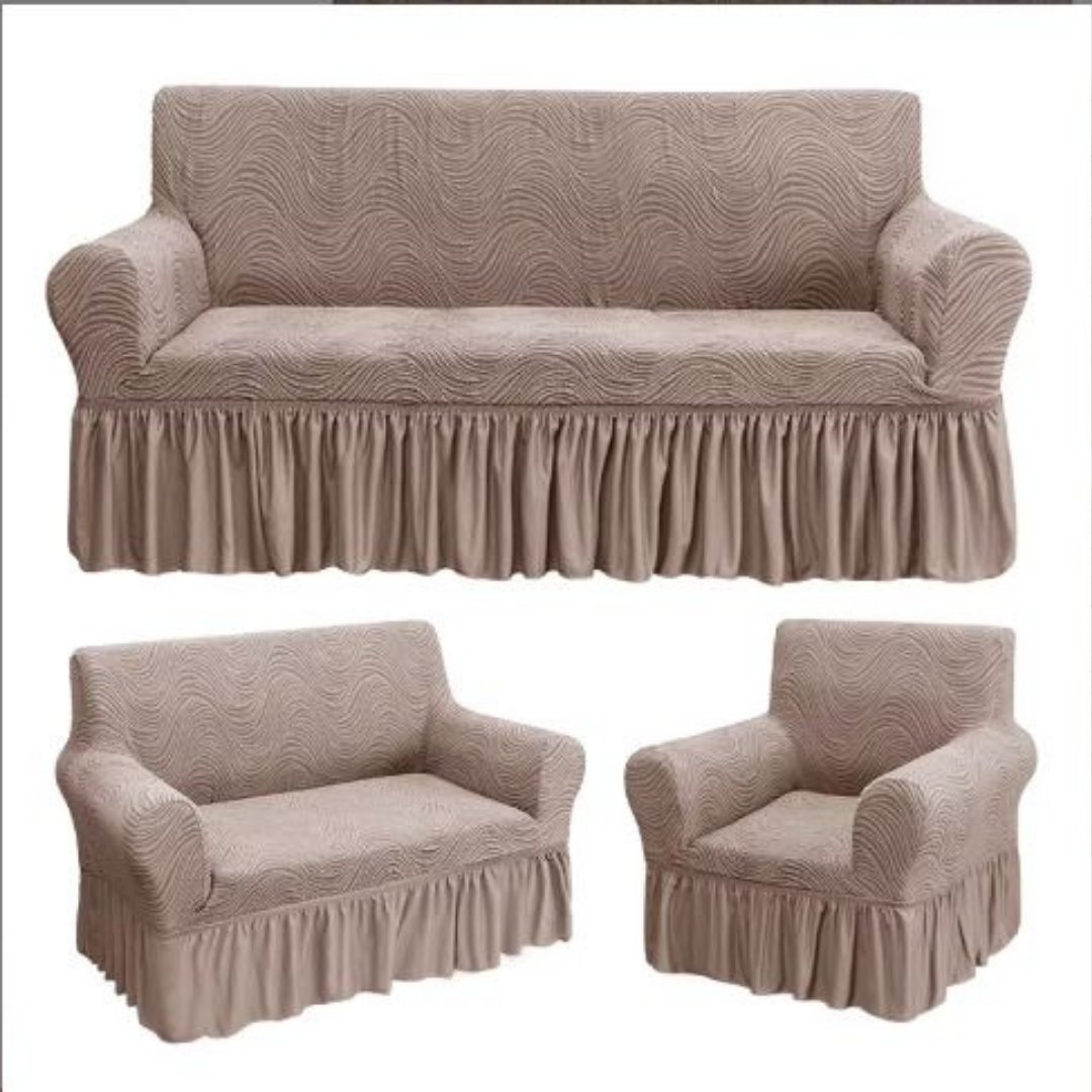 Wavy Jacquard Sofa Covers (3:2:1:1 Light Beige)